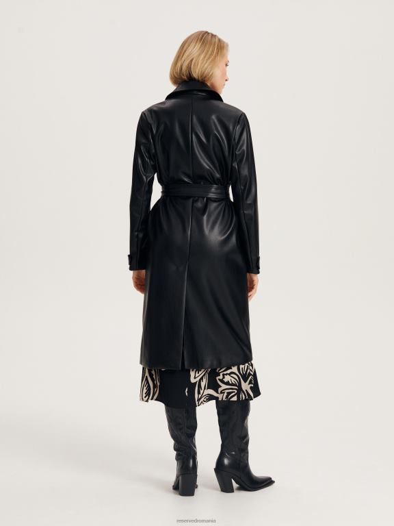 negru Reserved femei îmbrăcăminte palton din imitatie de piele 648HZ890