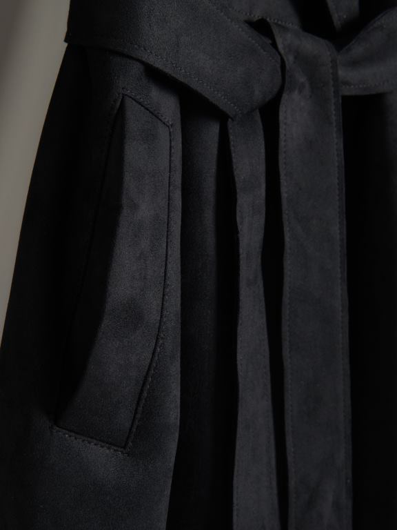 negru Reserved femei îmbrăcăminte palton din piele intoarsa artificiala 648HZ90