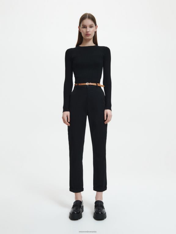 negru Reserved femei îmbrăcăminte pantaloni chino cu centura 648HZ651