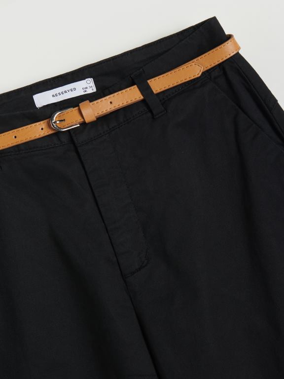 negru Reserved femei îmbrăcăminte pantaloni chino cu centura 648HZ651