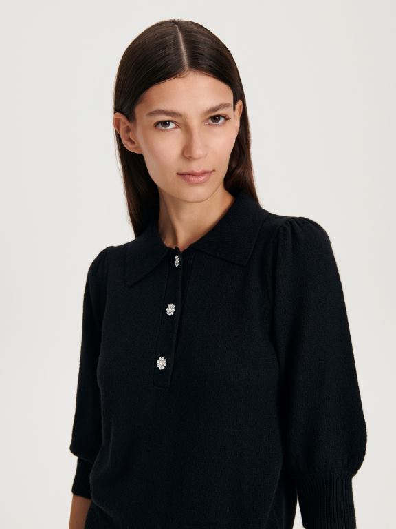 negru Reserved femei îmbrăcăminte pulover cu nasturi decorativi 648HZ915