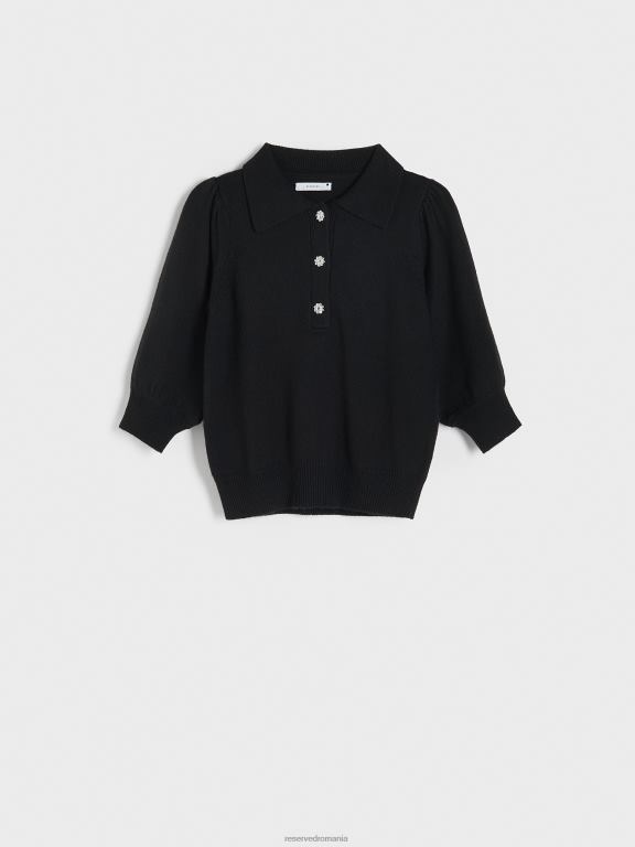 negru Reserved femei îmbrăcăminte pulover cu nasturi decorativi 648HZ915