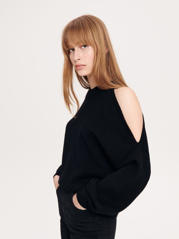 negru Reserved femei îmbrăcăminte pulover cu umăr rece 648HZ929