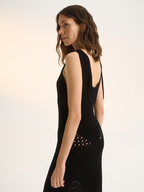 negru Reserved femei îmbrăcăminte rochie cu tiv cu franjuri 648HZ1065