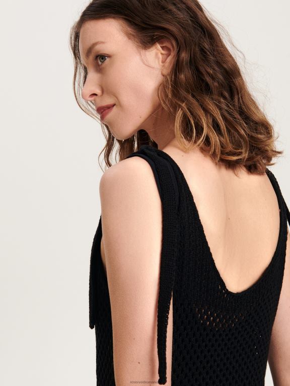 negru Reserved femei îmbrăcăminte rochie cu tiv cu franjuri 648HZ1065