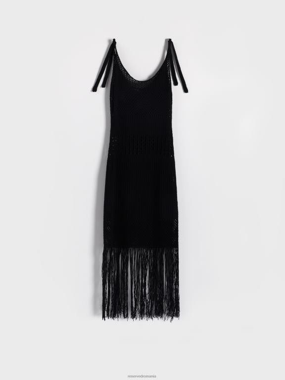 negru Reserved femei îmbrăcăminte rochie cu tiv cu franjuri 648HZ1065