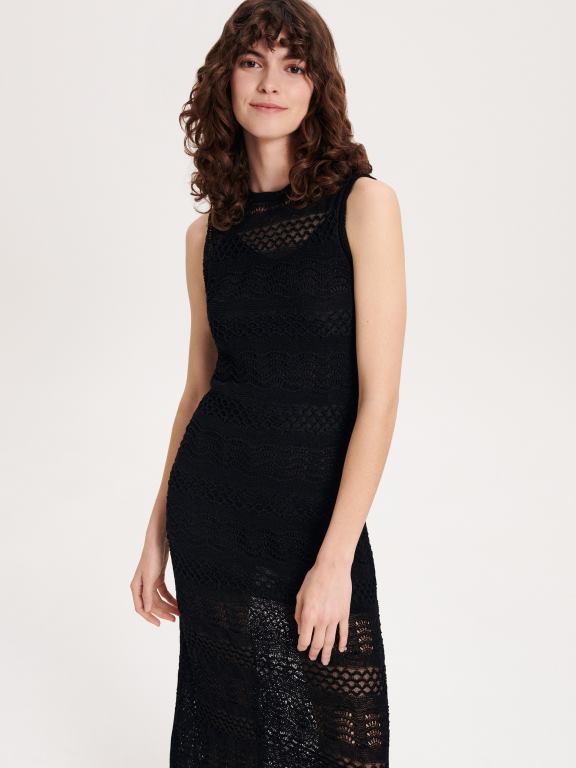 negru Reserved femei îmbrăcăminte rochie maxi ajurata 648HZ935