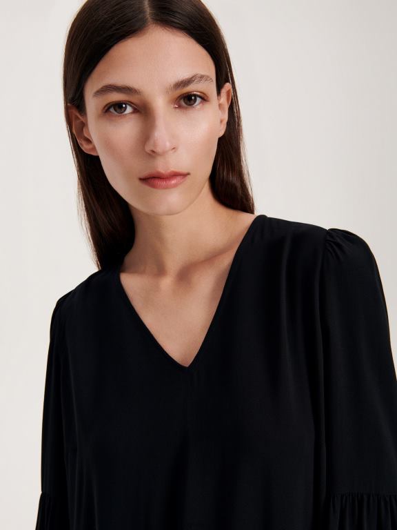 negru Reserved femei îmbrăcăminte rochie maxi bogata in vascoza 648HZ42