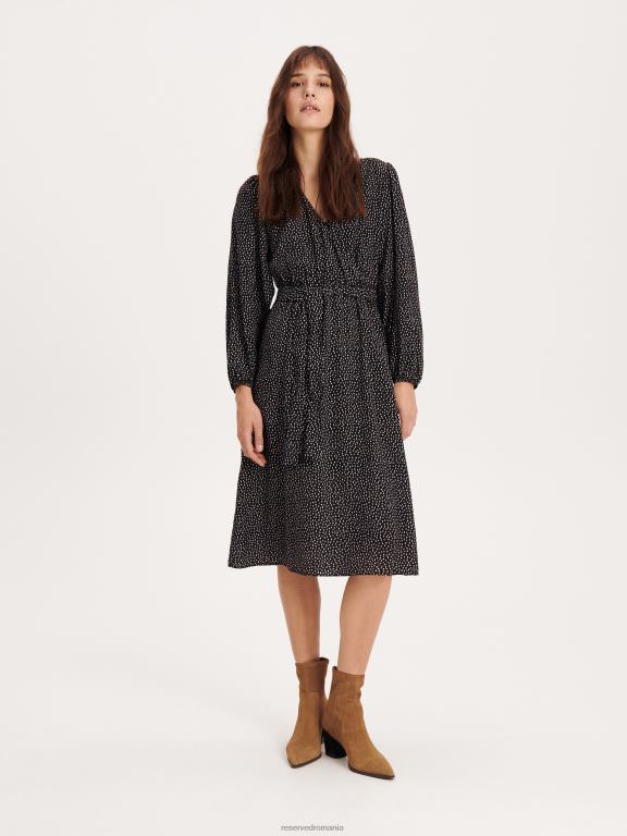 negru Reserved femei îmbrăcăminte rochie midi cu cravată în talie 648HZ113