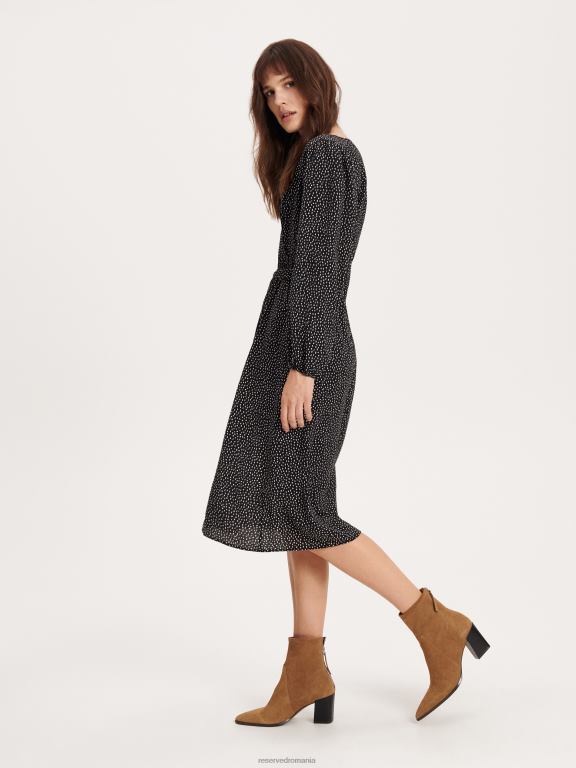 negru Reserved femei îmbrăcăminte rochie midi cu cravată în talie 648HZ113