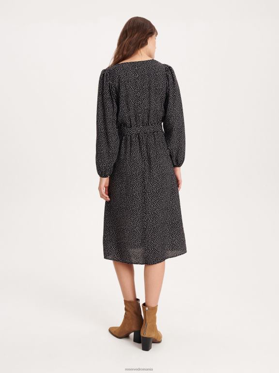 negru Reserved femei îmbrăcăminte rochie midi cu cravată în talie 648HZ113