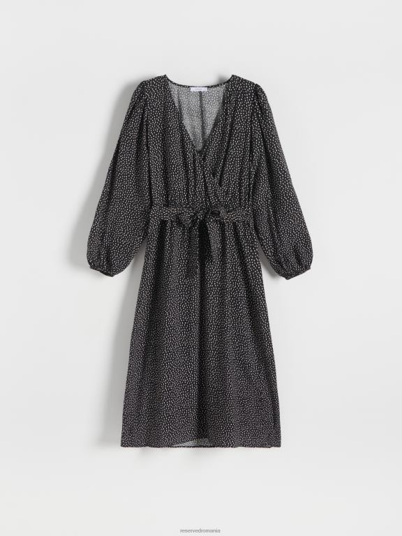 negru Reserved femei îmbrăcăminte rochie midi cu cravată în talie 648HZ113