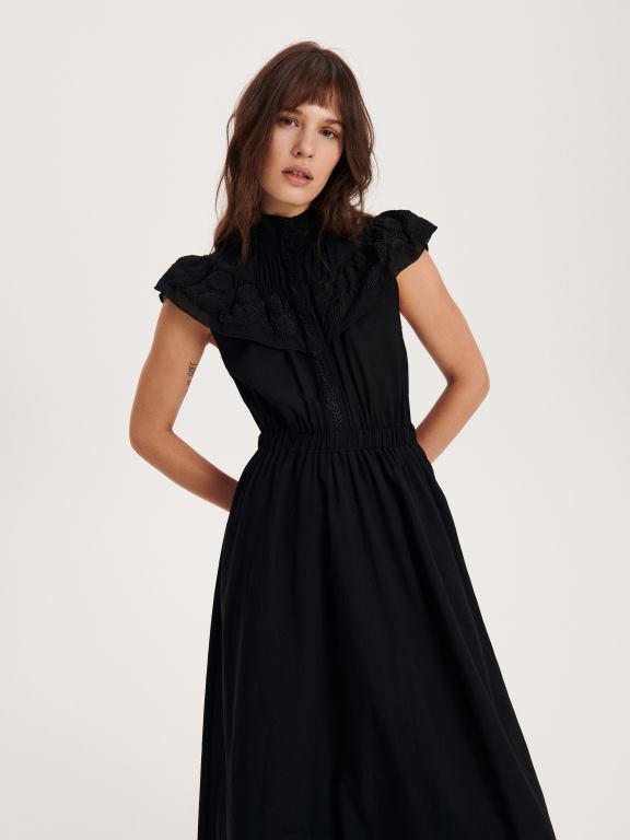 negru Reserved femei îmbrăcăminte rochie midi cu detalii de broderie 648HZ226