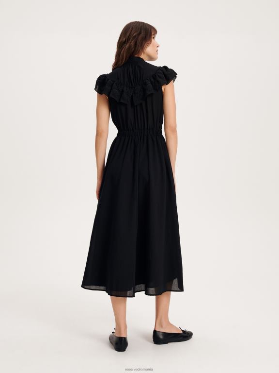 negru Reserved femei îmbrăcăminte rochie midi cu detalii de broderie 648HZ226