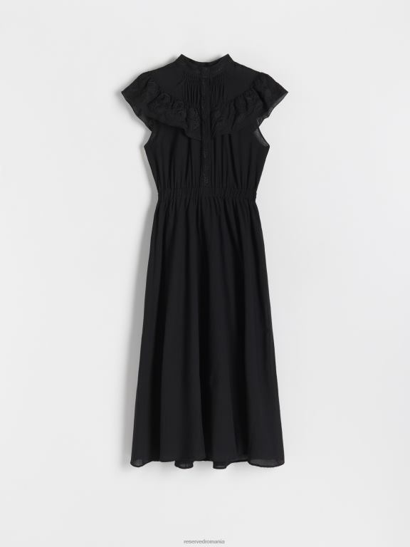 negru Reserved femei îmbrăcăminte rochie midi cu detalii de broderie 648HZ226