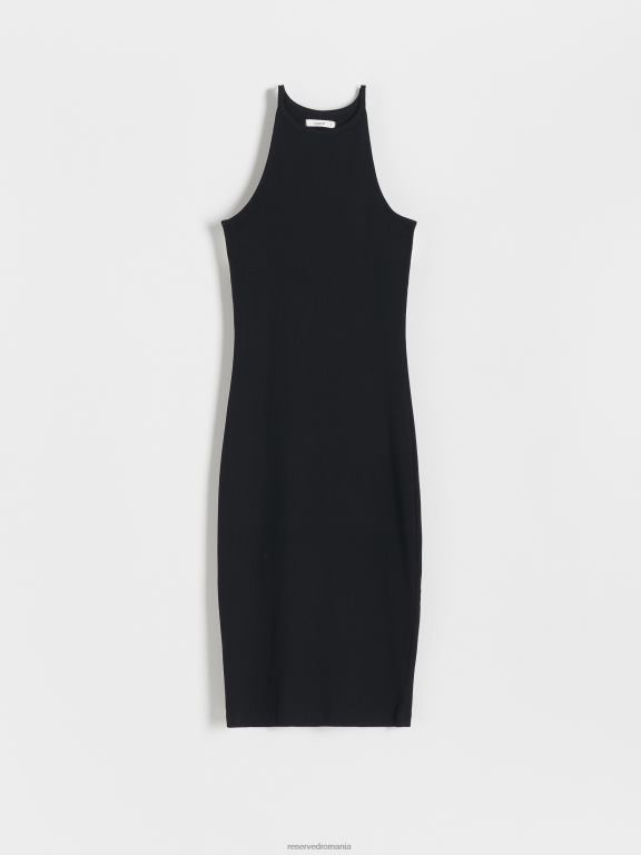negru Reserved femei îmbrăcăminte rochie midi din tricot coaste 648HZ220