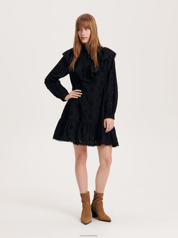 negru Reserved femei îmbrăcăminte rochie mini ajurata 648HZ76