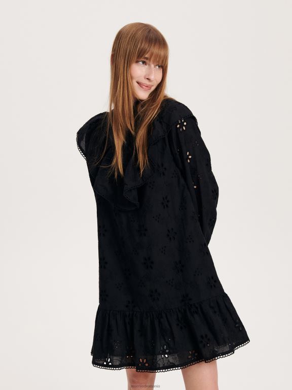 negru Reserved femei îmbrăcăminte rochie mini ajurata 648HZ76