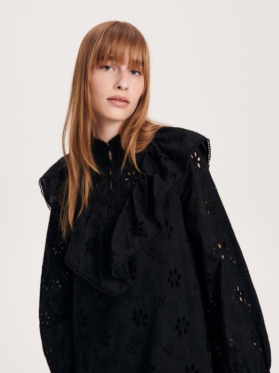 negru Reserved femei îmbrăcăminte rochie mini ajurata 648HZ76