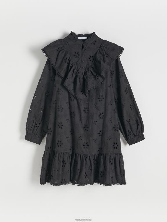 negru Reserved femei îmbrăcăminte rochie mini ajurata 648HZ76