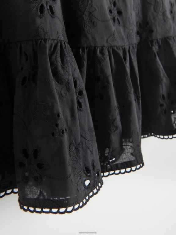 negru Reserved femei îmbrăcăminte rochie mini ajurata 648HZ76