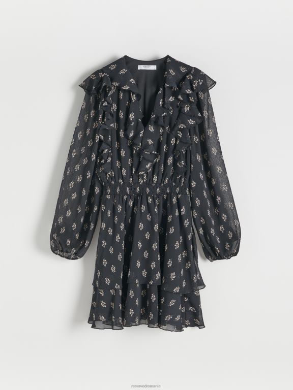 negru Reserved femei îmbrăcăminte rochie mini cu tiv cu volan 648HZ234
