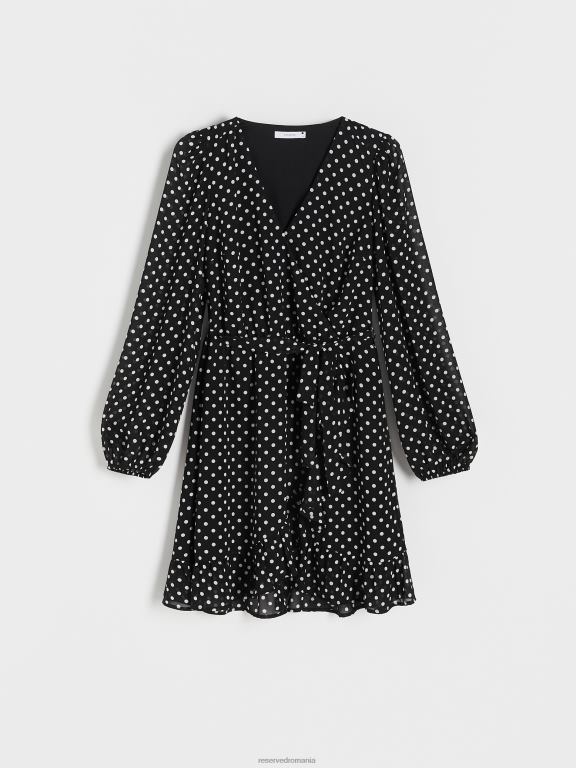 negru Reserved femei îmbrăcăminte rochie mini înfășurată în față 648HZ6