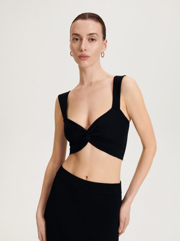 negru Reserved femei îmbrăcăminte top bogat în viscoză 648HZ326