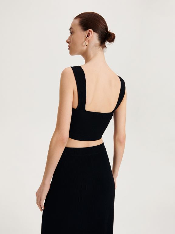 negru Reserved femei îmbrăcăminte top bogat în viscoză 648HZ326