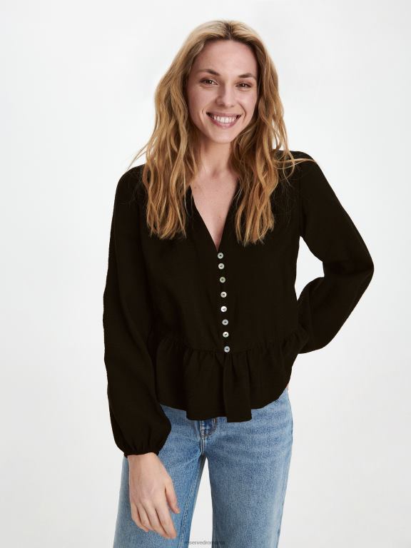 negru Reserved femei îmbrăcăminte top bogat în viscoză 648HZ349