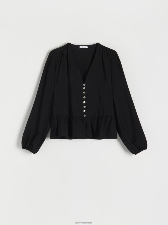 negru Reserved femei îmbrăcăminte top bogat în viscoză 648HZ349