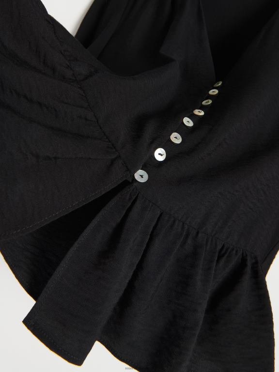 negru Reserved femei îmbrăcăminte top bogat în viscoză 648HZ349