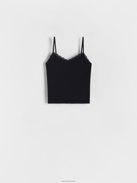 negru Reserved femei îmbrăcăminte top cu dantela 648HZ432