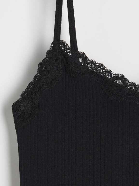 negru Reserved femei îmbrăcăminte top cu dantela 648HZ432