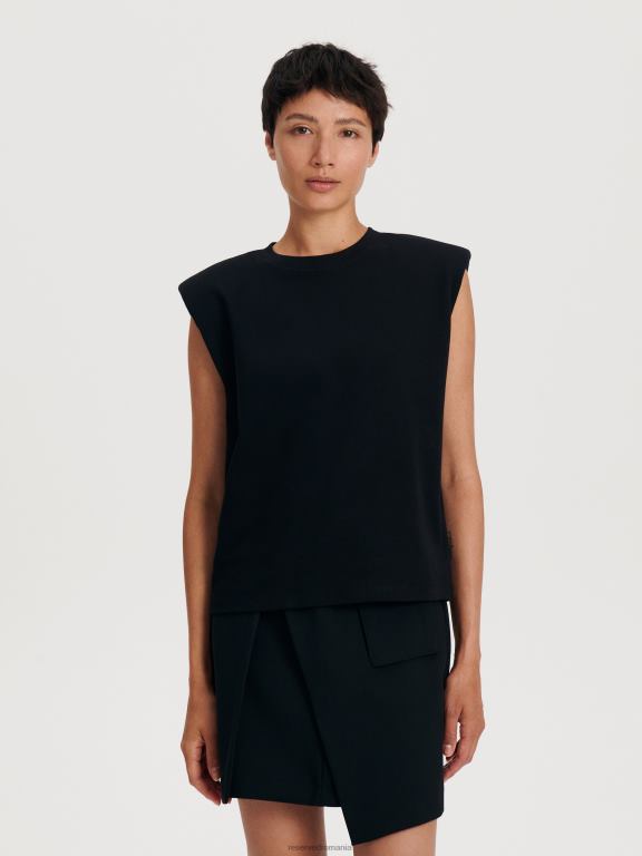 negru Reserved femei îmbrăcăminte tricou captusit cu umeri 648HZ514
