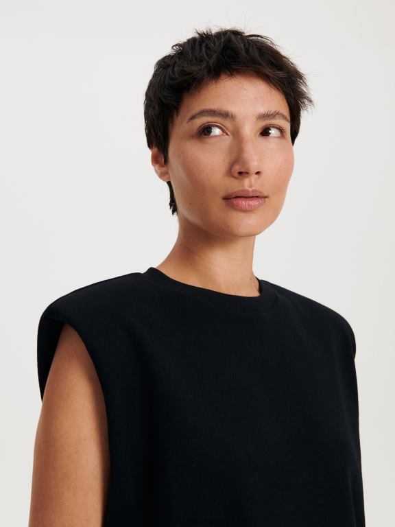 negru Reserved femei îmbrăcăminte tricou captusit cu umeri 648HZ514