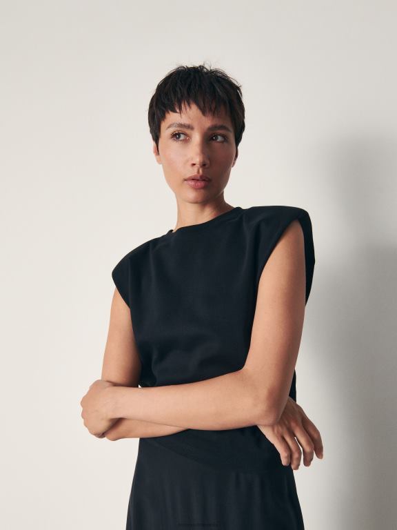 negru Reserved femei îmbrăcăminte tricou captusit cu umeri 648HZ514