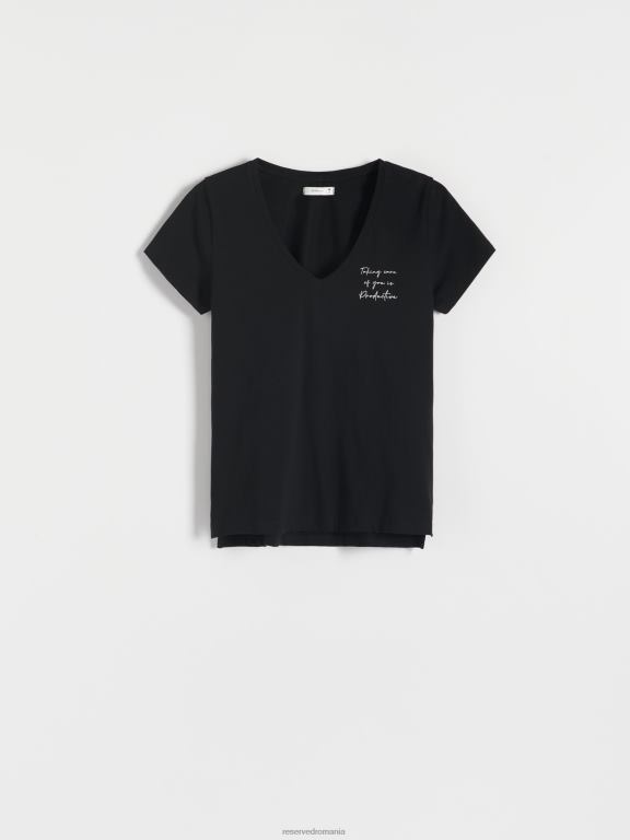 negru Reserved femei îmbrăcăminte tricou cu imprimeu 648HZ442