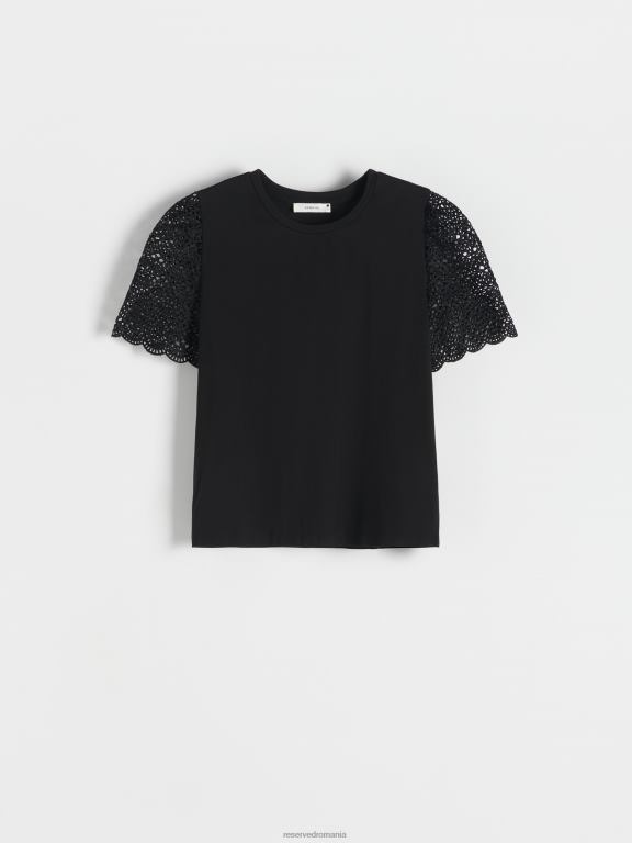 negru Reserved femei îmbrăcăminte tricou cu inserții pe scară 648HZ453
