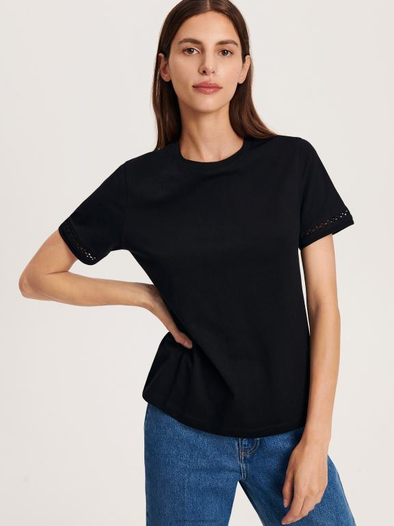 negru Reserved femei îmbrăcăminte tricou cu maneca decorativa 648HZ423