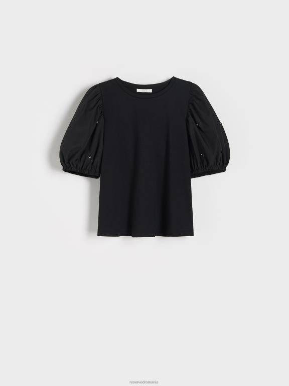 negru Reserved femei îmbrăcăminte tricou cu maneci bufante 648HZ379