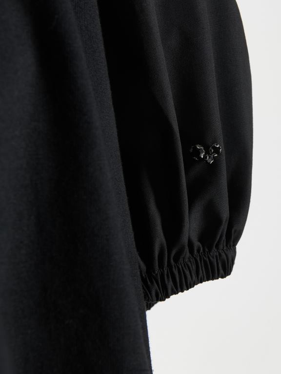 negru Reserved femei îmbrăcăminte tricou cu maneci bufante 648HZ379