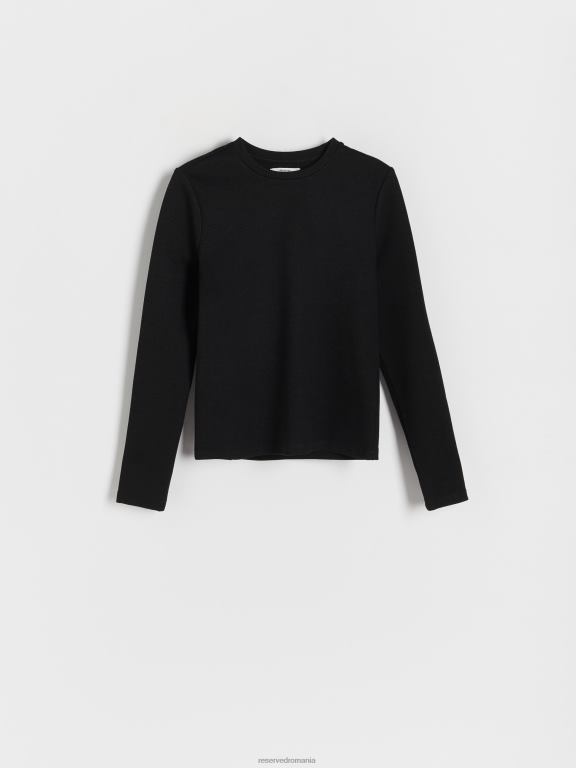 negru Reserved femei îmbrăcăminte tricou cu mânecă lungă bogat în viscoză 648HZ407