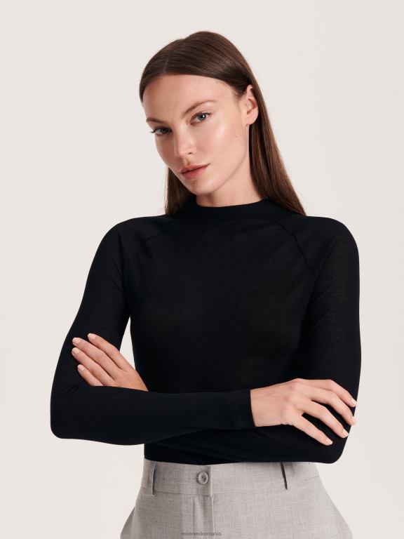 negru Reserved femei îmbrăcăminte tricou cu mânecă lungă bogat în viscoză 648HZ414