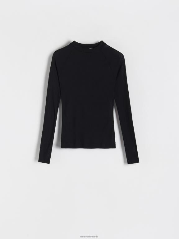 negru Reserved femei îmbrăcăminte tricou cu mânecă lungă bogat în viscoză 648HZ414