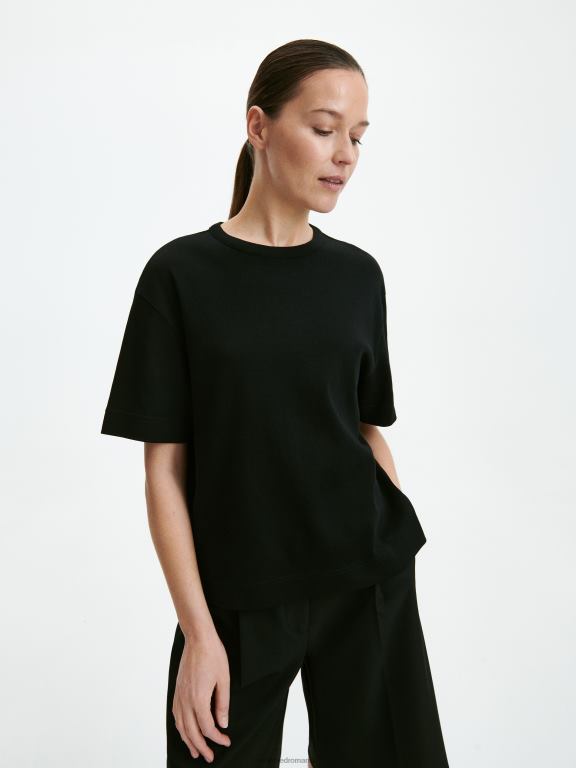 negru Reserved femei îmbrăcăminte tricou din bumbac cu ajustare normală 648HZ477