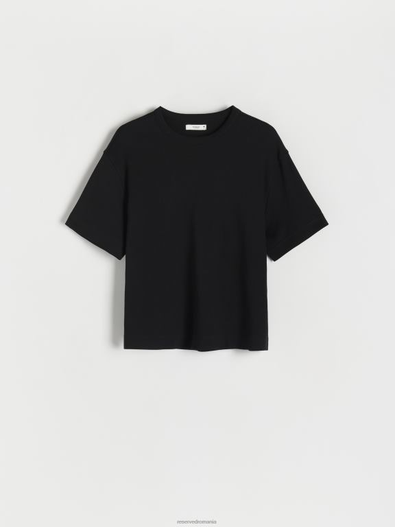 negru Reserved femei îmbrăcăminte tricou din bumbac cu ajustare normală 648HZ477