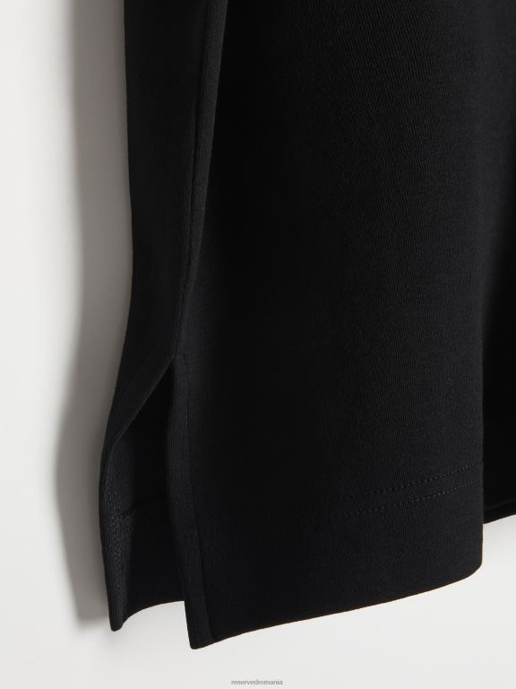 negru Reserved femei îmbrăcăminte tricou din bumbac cu ajustare normală 648HZ477