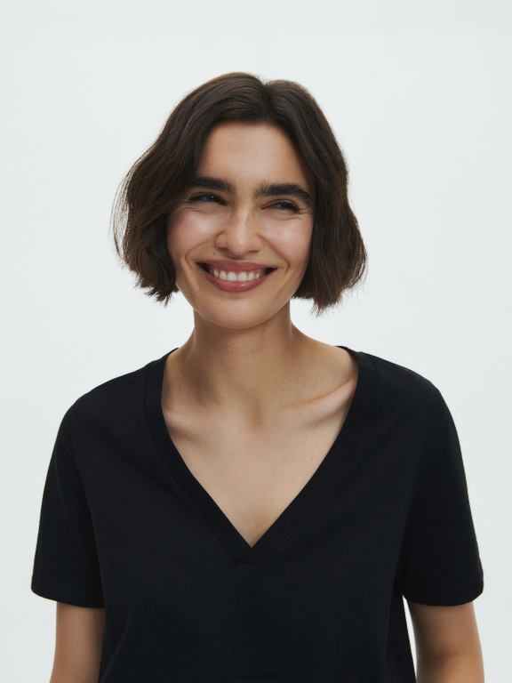 negru Reserved femei îmbrăcăminte tricou nou regular fit 648HZ428