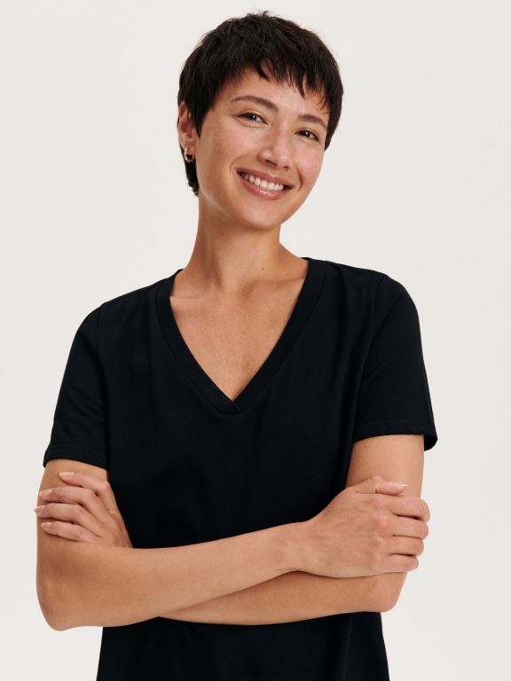 negru Reserved femei îmbrăcăminte tricou nou regular fit 648HZ434